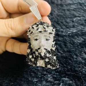 White Gold Finish Jesus Christ Head Pendant Chain